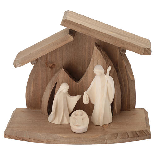 Natural wood Nativity Scene of Val Gardena, "Altea" stable with 7 cm "Aram" Nativity 1