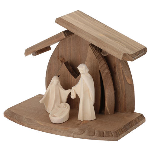 Crèche bois naturel Val Gardena cabane Altea Nativité Aram 7 cm 3