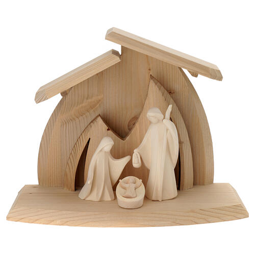 "Altea" Nativity Scene of Val Gardena natural wood with "Aram" Holy Family of 10 cm 1