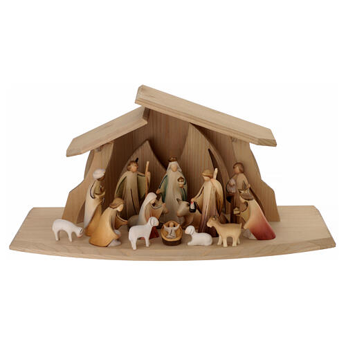 Val Gardena Nativity Scene with Altea stable and Aram figurines of 7 cm, set of 16 painted characters 1