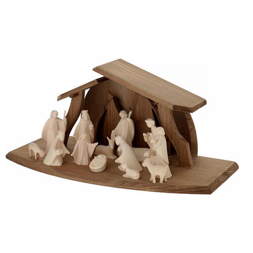 Val Gardena Nativity Scene with Altea stable and 7 cm Aram figurines, set of 16 with natural finish 3