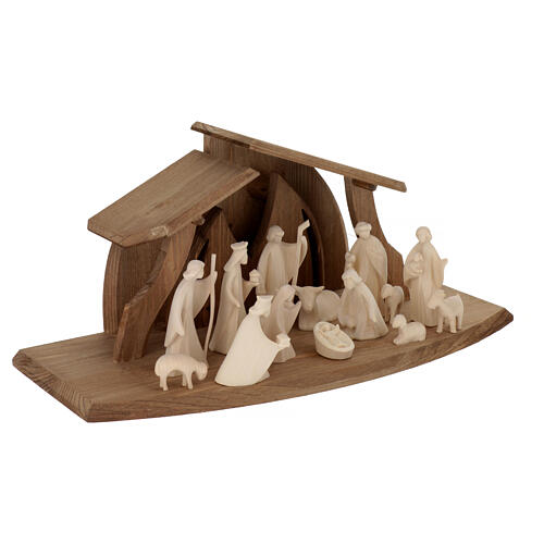 Val Gardena Nativity Scene with Altea stable and 7 cm Aram figurines, set of 16 with natural finish 5