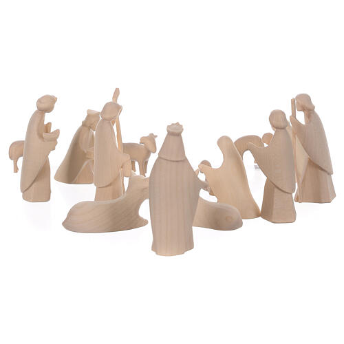 Val Gardena Nativity Scene "Altea" with 7 cm "Aram" characters, set of 16 pieces, LED light, natural wood 9