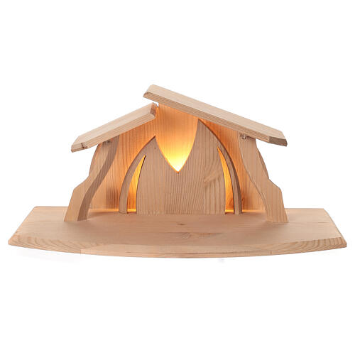 Crèche Aram 16 pcs Val Gardena 7 cm avec cabane Altea bois naturel LED 11