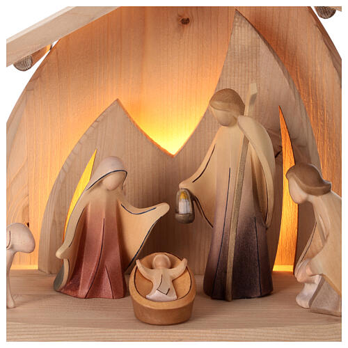 Val Gardena Nativity Scene "Altea" with 6 painted characters "Aram" of 13 cm and LED light 2