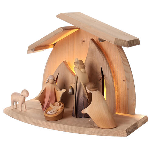 Val Gardena Nativity Scene "Altea" with 6 painted characters "Aram" of 13 cm and LED light 4