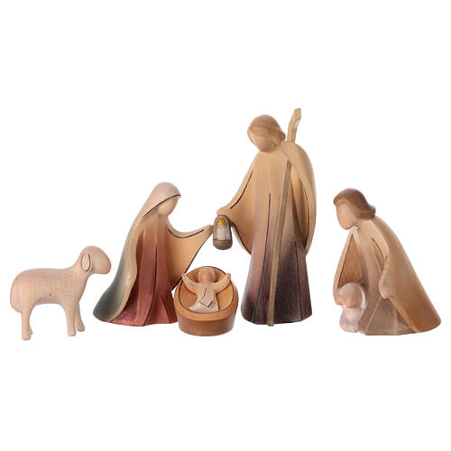 Crèche Altea Val Gardena colorée Nativité Aram 13 cm 6 pcs lumières LED 3