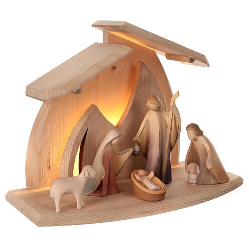 Crèche Altea Val Gardena colorée Nativité Aram 13 cm 6 pcs lumières LED 5