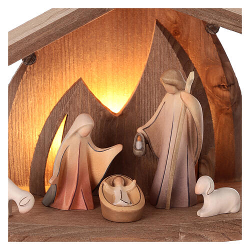 Komplettkrippe, Stall Altea, 7 cm Aram-Figurenserie, 6-teilig, Holz lasiert/koloriert, mit LED-Beleuchtung, Grödner Kunsthandwerk 2