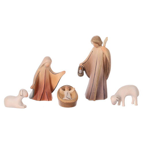Crèche Val Gardena Altea bois coloré avec Nativité Aram 7 cm lumières LED 3