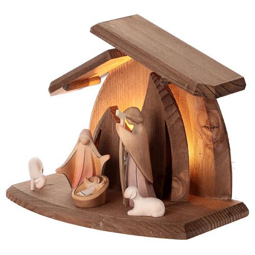 Crèche Val Gardena Altea bois coloré avec Nativité Aram 7 cm lumières LED 4