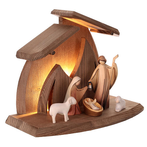 Komplettkrippe, Stall Altea, 10 cm Aram-Figurenserie, 6-teilig, Holz lasiert/koloriert, mit LED-Beleuchtung, Grödner Kunsthandwerk 4