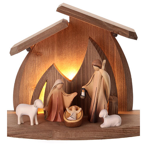 Painted Nativity Scene of Val Gardena "Altea" with "Aram" characters and LED light, figurines of 10 cm 2