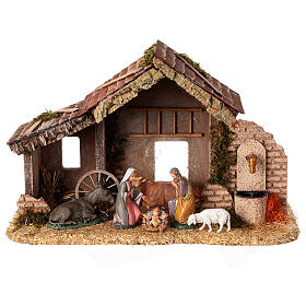 Stable with 10 cm Moranduzzo Nativity Scene and fountain