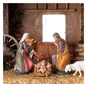 Stable with 10 cm Moranduzzo Nativity Scene and fountain