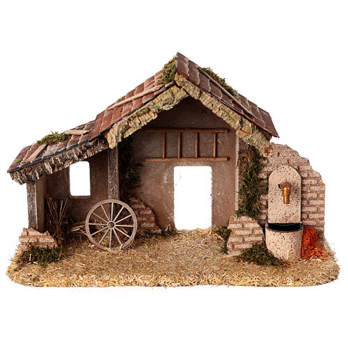 Stable with 10 cm Moranduzzo Nativity Scene and fountain 7