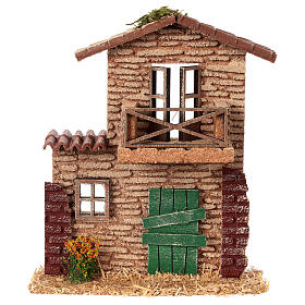 Facade of cork house with balcony 15x20x5 cm 6 cm nativity scene