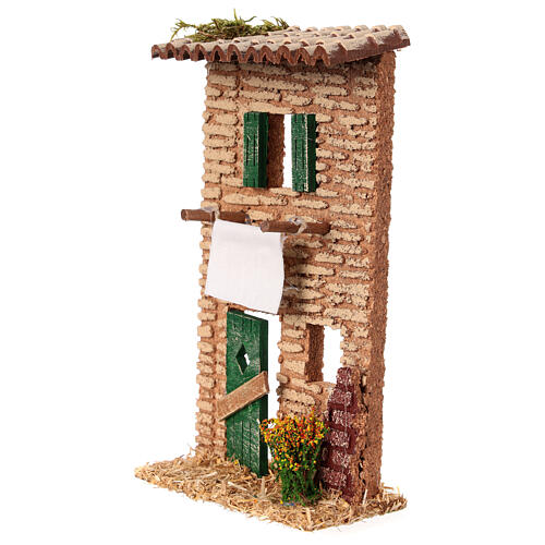House frontage with clothes on a line, 10x20x5 cm for 6 cm Nativity Scene 2