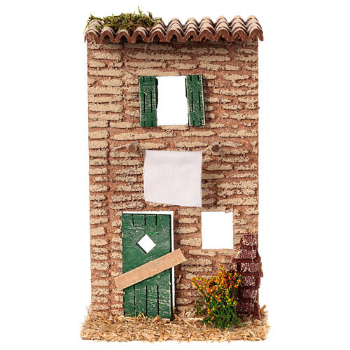 Fachada casinha roupas estendidas 10x20x5 cm presépio 6 cm 1