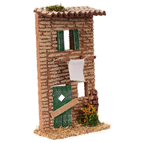 Fachada casinha roupas estendidas 10x20x5 cm presépio 6 cm 3