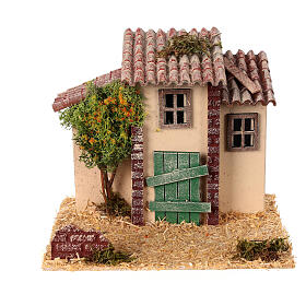 Rural block of houses with tree 20x15x15 cm nativity scene 6 cm