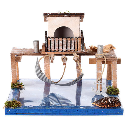 Stretch of sea: fishing cabin with stretch of sea, 20x15x15 cm, for 6 cm Nativity Scene 1