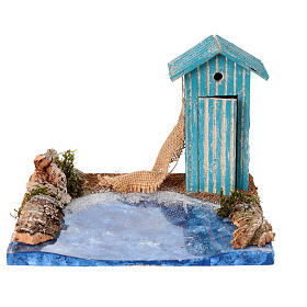 Trecho de mar: cabine de praia com mar 20x15x15 cm presépio 6 cm