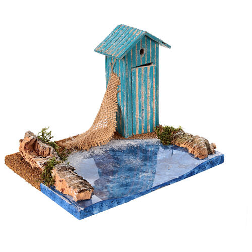 Trecho de mar: cabine de praia com mar 20x15x15 cm presépio 6 cm 4