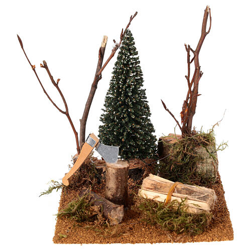 Lumberjack's corner in the woods, 10x10 cm, for 10 cm Nativity Scene 1