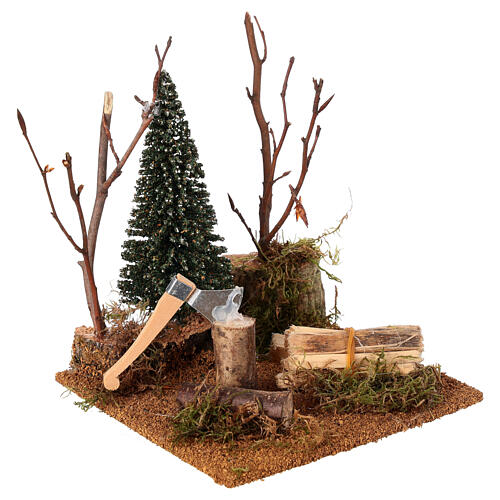 Lumberjack's corner in the woods, 10x10 cm, for 10 cm Nativity Scene 3