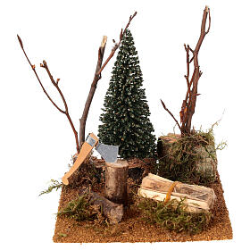 Lumberjack work area in the woods 10x10 cm nativity scene 10 cm