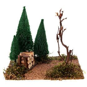 Rincón con bosque y pila de leña 20x15x15 cm belén 10 cm
