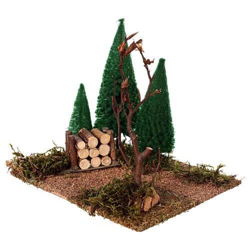 Corner with forest and log stack 20x15x15 cm nativity scene 10 cm 2