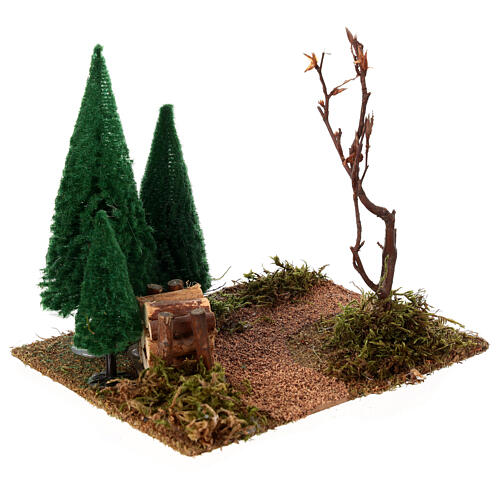 Corner with forest and log stack 20x15x15 cm nativity scene 10 cm 3