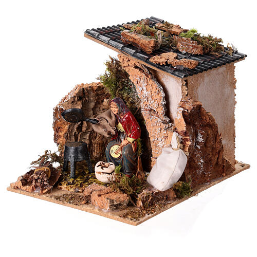 Szene mit Kastanienverkäuferin in Bewegung, für 10 cm Krippe, Moranduzzo 2