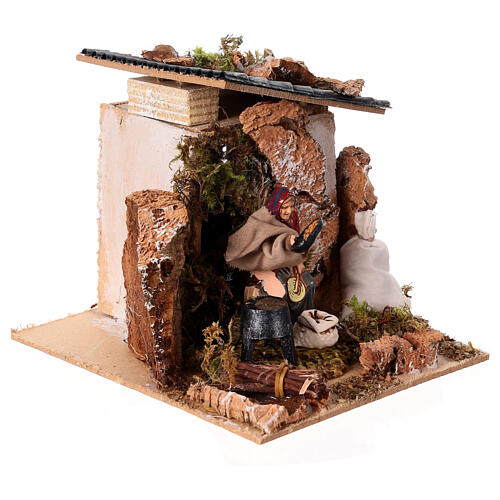 Szene mit Kastanienverkäuferin in Bewegung, für 10 cm Krippe, Moranduzzo 3