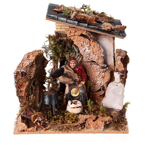 Setting with animated chestnut lady for 10 cm Moranduzzo Nativity Scene 1