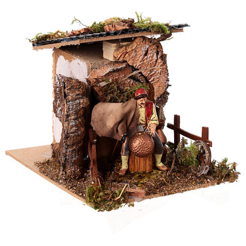 Setting with animated coppersmith for 10 cm Moranduzzo Nativity Scene 3