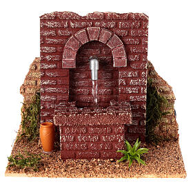 Functioning brick fountain 15x10x15 cm nativity scene 12 cm