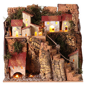 Aldeia de montanha com luzes 20x20x15 cm para presépio 4 cm