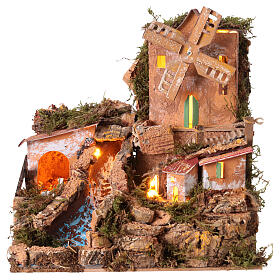 Village avec moulin à vent et lumières crèche 8-10 cm 25x25x20 cm