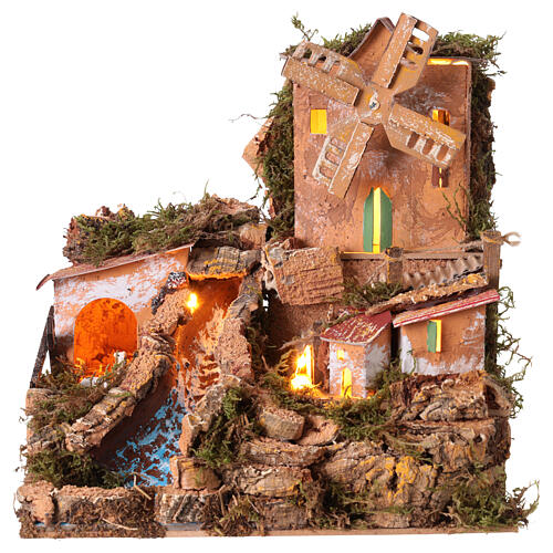 Borgo con mulino a vento e luci presepe 8-10 cm 25x25x20 cm 1