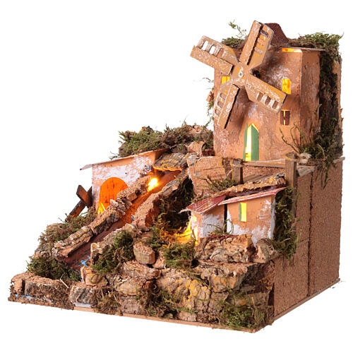 Wioska z młynem i oświetleniem, do szopki 8-10 cm, 25x25x20 cm 3