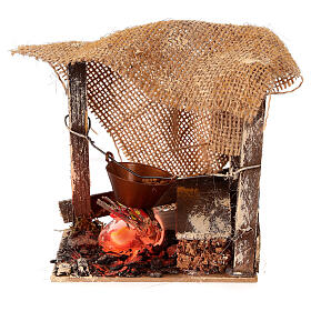 Fire with flickering light and copper pot for 10-12 cm Nativity Scene, 10x10x5 cm