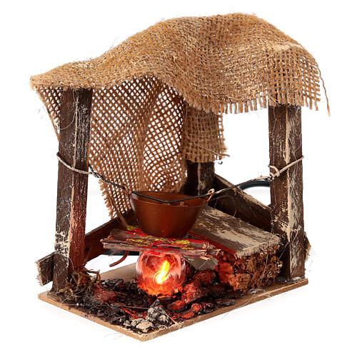Fuoco luce effetto tremolante 10x10x5 cm con pentola presepe 10 - 12 cm 2
