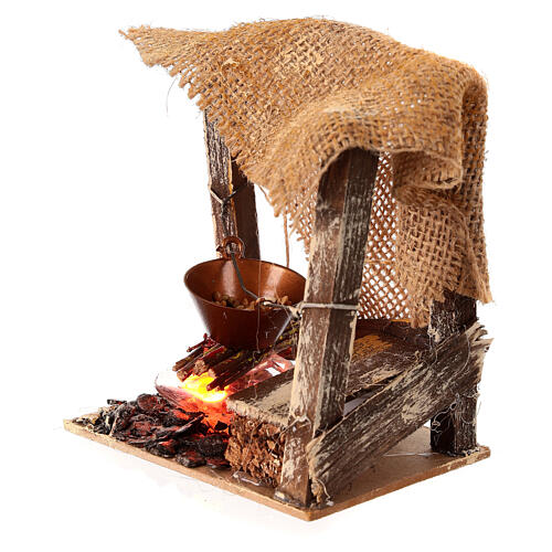 Fuoco luce effetto tremolante 10x10x5 cm con pentola presepe 10 - 12 cm 3