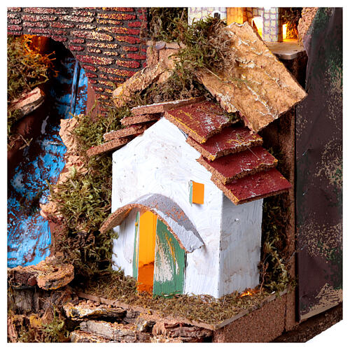 Escenografía cabaña luces y cascada 35x45x30 cm natividad 10 cm 4