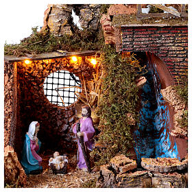Scenografia capanna luci e cascata 35x45x30 cm natività 10 cm