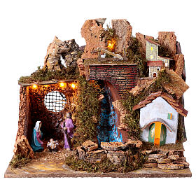 Scenography stable lights and waterfall 35x45x30 cm nativity 10 cm