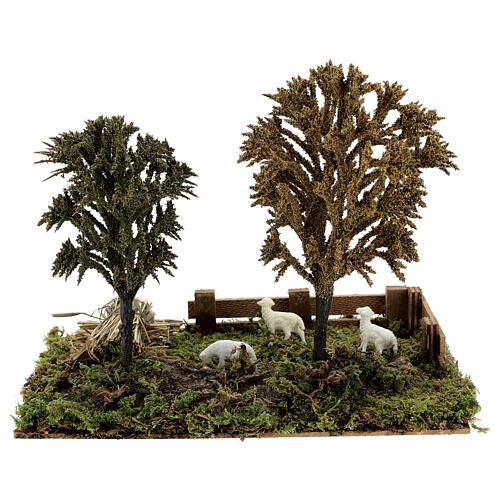 Bosque com ovelhas miniatura para presépio de Natal figuras altura média 8-10 cm; medidas: 24x20x16 cm 1